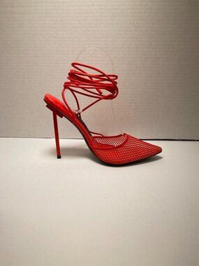 Jessica Rich Women's Exotic Red Strap Lace Up Pointy High Heels Sz 7